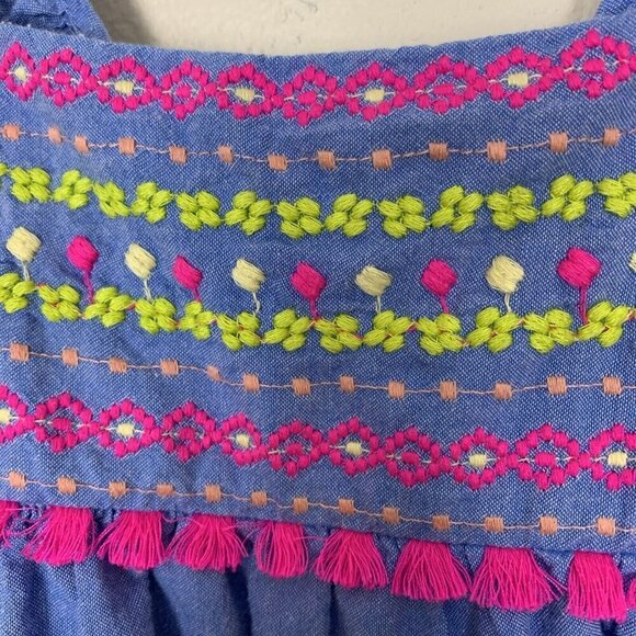 Cat & Jack Sleeveless Embroidered Chambray Tank Top Tassel Blue Pink Girls 4T - Picture 4 of 10